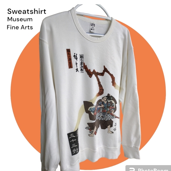 Samurai Japanese Graphic Cream  Sweatshirt from Museum Fine Arts Boston Sz XL - Picture 4 of 5